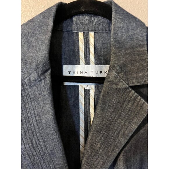 Trina Turk Blue Denim Jacket 6 Small Cotton Rolled Cuff Lightweight - Picture 8 of 9